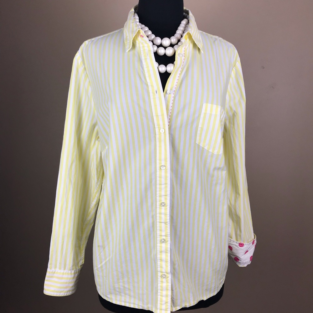 Boden Yellow White Stripe Polka Dot 16R Blouse Top